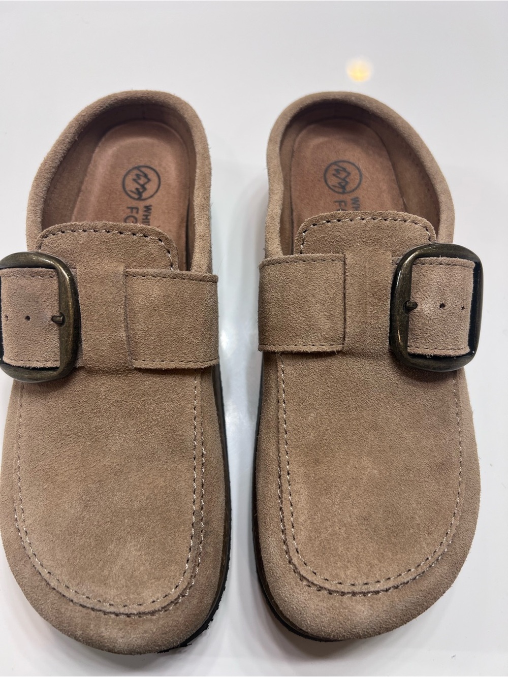 White Mountain Footbeds Suede Bueno Clog  in Taupe